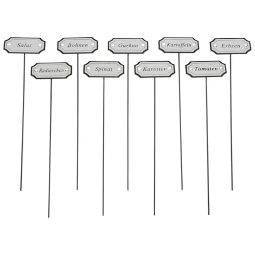 Schwarzes 9-teiliges Gemüsestecker-Set Metall - Hochbeet Gemüsebeet & Gewächshaus Gemüseschilder für Garten und Balkon - Witterungsbeständige Metall Pflanzenschilder Kräutergarten 28 cm