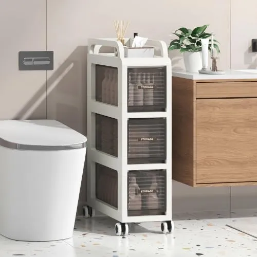badezimmerschrank auf Rollen, 20cm badschrank schmal mit 3 Schubladen | Schubladenschrank, bathroom cabinet Für Küche, Büro, Schlafzimmer, Esszimmer, unter dem Schreibtisch, 66 cm hoch (20x41x66cm)