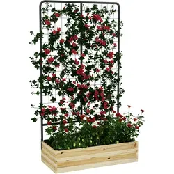 Outsunny Hochbeet mit Spalier - 80x38x145 cm aus Naturholz - Pflanzenkästen & Spaliere, ideal für Wein und Kletterpflanzen mit erhöhtem Design zum Schutz vor Nagern und optimaler Wasserableitung.