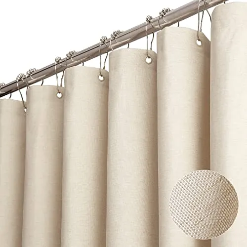 TURIM Premium Duschvorhang Leinen Stoff Textil 240x200cm Wasserdicht Anti-Schimmel für Badezimmer Beige 180x200cm