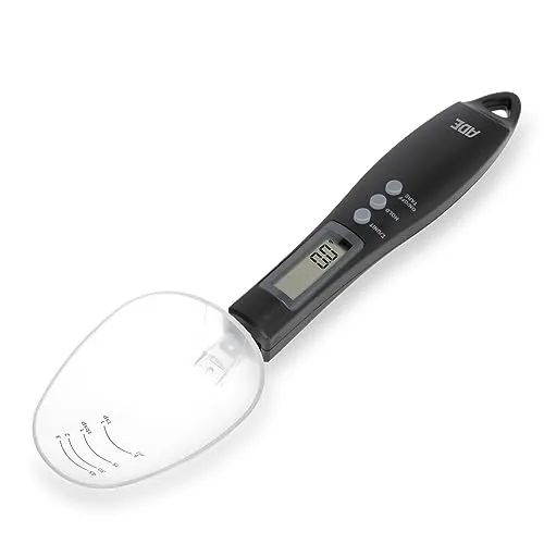 ADE Digitale Löffelwaage - Präzise Küchenwaage bis 300 g - Digitale Küchenwaage mit exakter Messung in 0,1 g Schritten. Ideal für Gewürze und flüssige Zutaten. Spülmaschinenfester Löffelaufsatz für einfache Reinigung.