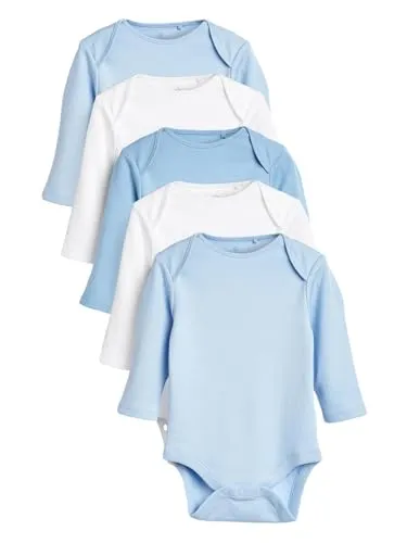 NEXT Baby Jungen Langärmelige Strampelanzüge im 5er-Pack Blau 68-74