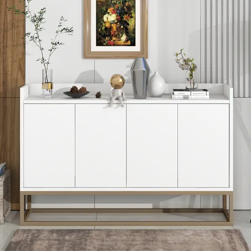 Flieks Kommode Sideboard mit 4 Türen und goldenen Beinen, 120x30x80cm, Weiß