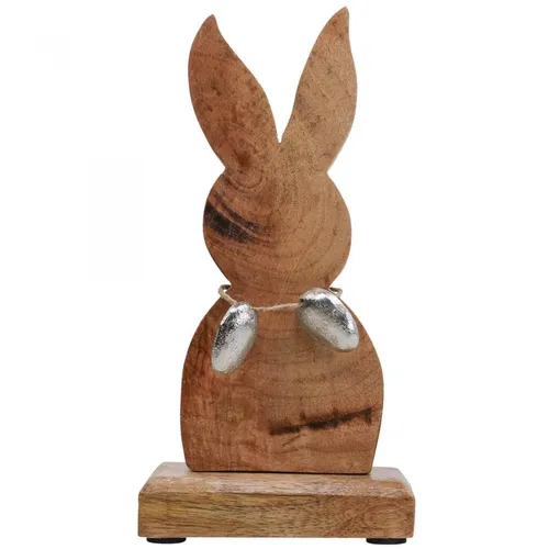 Osterdeko Holzfigur Hase mit Metalleiern