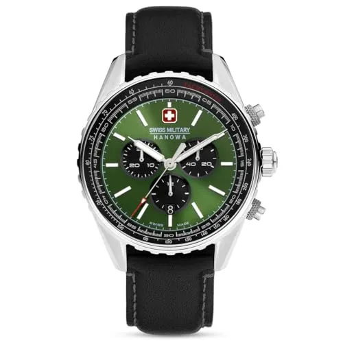 Swiss Military Hanowa Afterburn Chrono Herrenuhr - Hochwertige Armbanduhr für Herren mit Swiss Ronda Chronographenwerk, flachem Saphirglas und robustem Echtlederarmband. Wasserdicht bis 10 Bar, ideal für sportliche Aktivitäten.
