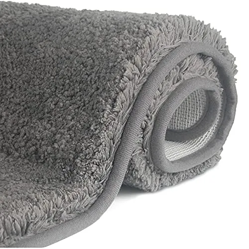 FCSDETAIL Rutschfeste, Hochflor Badteppiche 70X120 cm, Maschinenwaschbare Badematte, Badvorleger mit Wasserabsorbierenden, Weichen Mikrofasern für Badewanne, Dusche und Badezimmer (Grau)