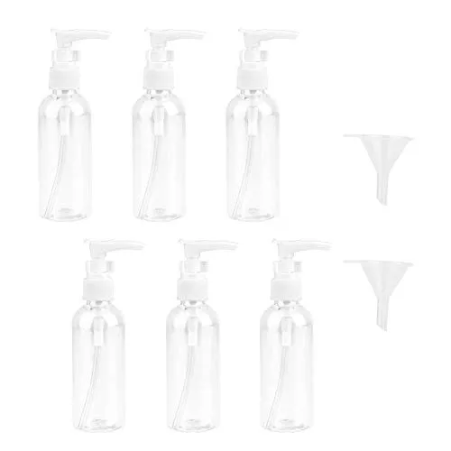 JOYISEN 6 Stück Transparente Reise Flaschen 100 ml / 3.4 OZ Kunststoff Pumpflasche Lotionsspender Leere Luftreiseflaschen mit 2 Kleinen Trichtern