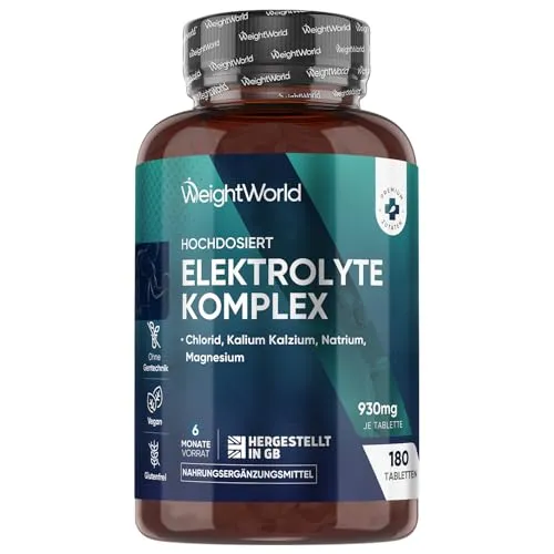 Elektrolyt Tabletten - 180 Stück - Mineralien Komplex - Nahrungsergänzungsmittel für Erwachsene, 100% natürlich und vegan. Ideal zur Unterstützung von Knochen, Muskeln und Stoffwechsel mit 6 Monaten Vorrat.