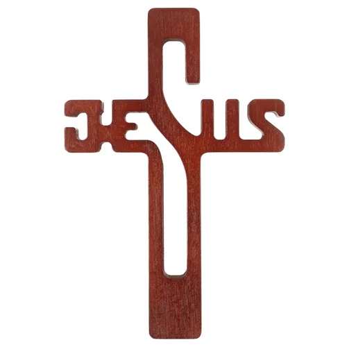 Hängendes Kreuz aus Buchenholz - Modernes Hängekreuz mit JESUS-Inschrift - Elegantes Hängekreuz aus hochwertigem Buchenholz, ideal für die Wanddekoration. Mit glatter Oberfläche und einzigartiger Jesus-Form, perfekt als Geschenk zur Taufe oder Hochzeit.