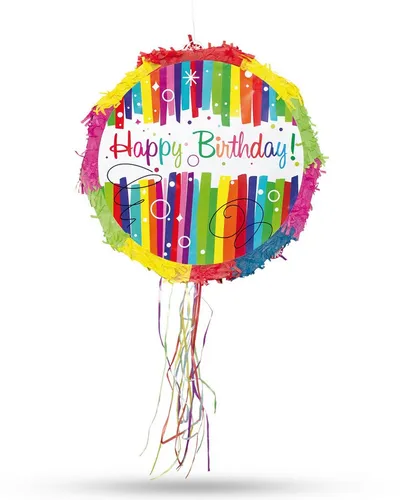 Party Factory Pinata Pinata Bunte Happy Birthday, mit bunten Ziehbändern