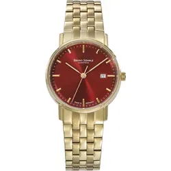 Bruno Söhnle Rondo 17-33106-542 - Elegante Damenuhr in Bordeaux Rot - Damenuhr mit Sonnenschliff und goldfarbenem Edelstahl, ideal für stilbewusste Frauen, die zeitloses Design schätzen.