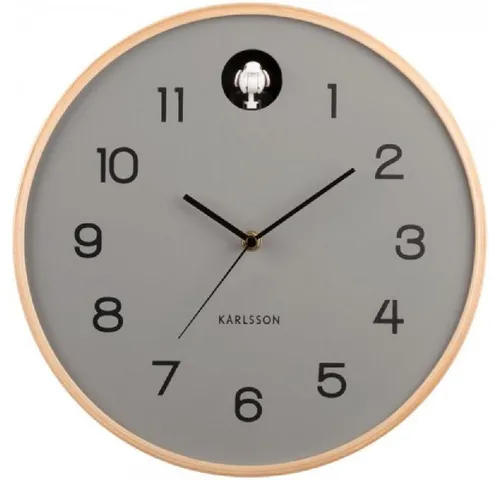 Karlsson Wanduhr Natural Cuckoo - Birkenholz mit grauer Maus - Elegante Wanduhr aus Birkenholz mit einem charmanten Kuckuck und grauer Maus, perfekt für stilvolle Wohnaccessoires.
