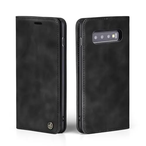 LBH Handyhülle für Samsung Galaxy S10 in Schwarz mit Karten- und Geldfach Smartphone Hülle mit Standfunktion Flip Case Schutzhülle Magnetverschluss Vintage