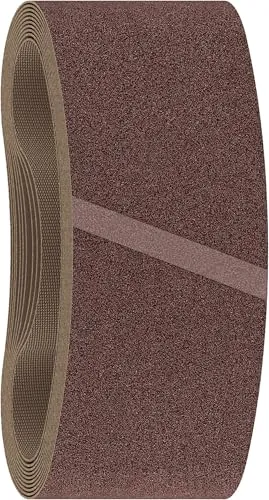 Bosch Schleifband X440 80er Körnung 610mm x 100mm - 10St. - Schleifgürtel für Bandschleifer, ideal für Holz und Farbe, bietet hohe Abtragsrate und gleichmäßige Staubabsaugung für effizientes Arbeiten.