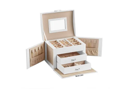 SONGMICS Schmuckkasten mit 3 Ebenen und Griff in weiß von SONGMICS