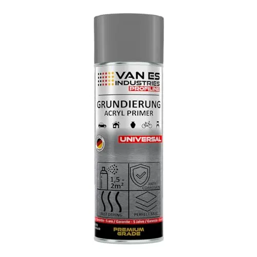 VE-INDUSTRIES Acryl Primer Grau 400ml – Premium Grundierung Spray, Haftgrund & Rostschutz, Vorbehandlung für Metall, Holz & Kunststoff