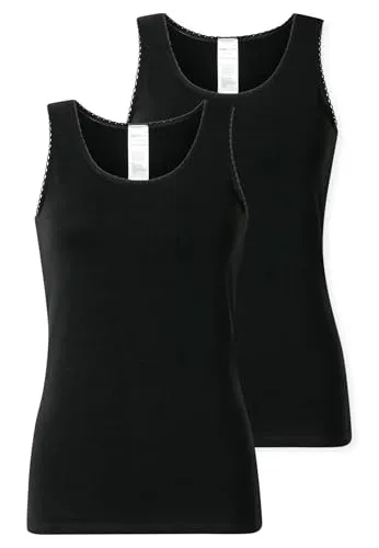 Schiesser Damen Trägertop 2er-Pack - Modern Multipacks Schwarz - Unterhemden & BH-Hemden für Damen – Elegante Trägertops mit feinem Spitzenband, aus 95% Baumwolle für hohen Tragekomfort und perfekte Passform, ideal für jeden Anlass.