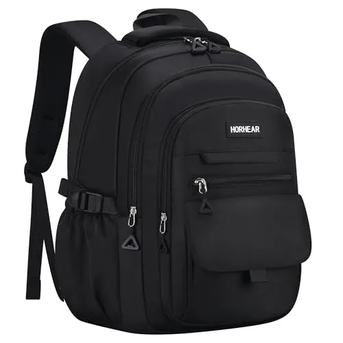 HORHEAR Schulrucksack für Mädchen, ästhetischer Rucksack für Damen, niedliche Büchertasche, adrette College (Black)