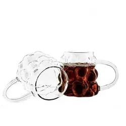 2er Bubble Gläser-Set mit Henkel, Hitzebeständig aus Borosilikatglas - 350 ml