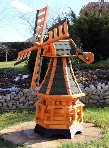 Wetterfeste Windmühle 1,00 m aus Holz mit Solar Typ 19 (grün)
