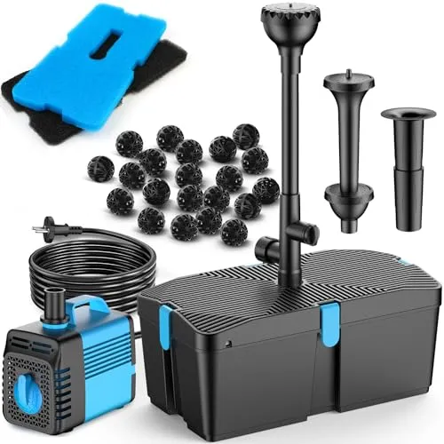 FEOXSHAL Teichfilter mit Springbrunnenpumpen-Kits, 50W Teichpumpe