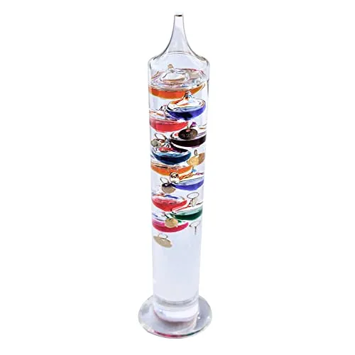 Galileo Thermometer 44cm - Free Standing with Gift Packaging - Hygrometer mit 10 bunten Kolben, misst Temperaturen von 16 bis 34°C. Ideal als dekoratives Geschenk und faszinierendes Lernobjekt!