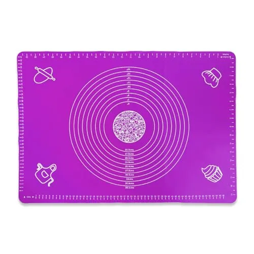 XXL 65 x 45cm rutschfeste Silikon Backmatte Backunterlage Teigmatte Rollmatte Ausrollmatte Teig Fondant Marzipan (Lila)