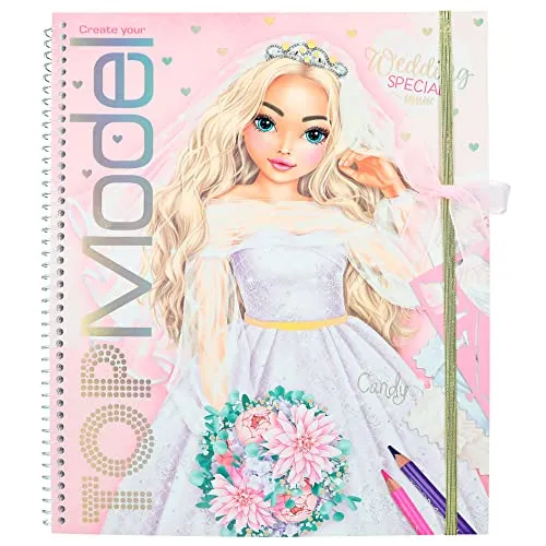 Depesche 12393 Create your TOPModel Wedding Special - Stickerbuch mit 60 Seiten zum Gestalten schöner Outfits, inklusive Stickerbogen, Schablone und Stoffmusterbogen, Mittel