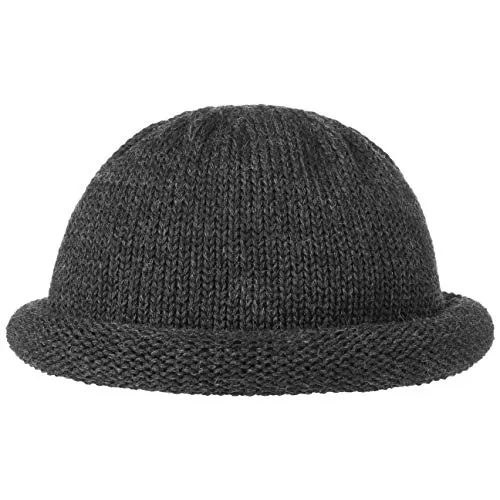 LIERYS Rollrandmütze Dockermütze aus Schurwolle Beanie Herbst Winter Made in Germany Damen Herren anthrazit One Size