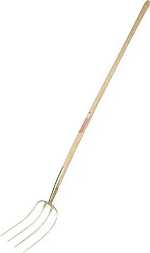 Freund 1270605 Mistgabel - Ergonomische 4-Zinken-Gabel - Gartenwerkzeuge, gold-lackierte Dunggabel mit ergonomischem Eschen-Stiel für müheloses Arbeiten im Garten.