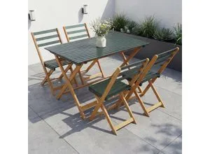 Garnitur MCW-P72, Sitzgruppe Lounge-Set Garten 4x Stuhl Tisch, Akazie Holz klappbar - Natur-Grün - Platzsparende Gartenmöbelgarnitur aus geöltem Akazienholz mit 4 bequemen Stühlen und Tisch. Ideal für Garten, Terrasse oder Balkon. Flexibel nutzbar und einfach zusammenklappbar für optimale Lagerung.