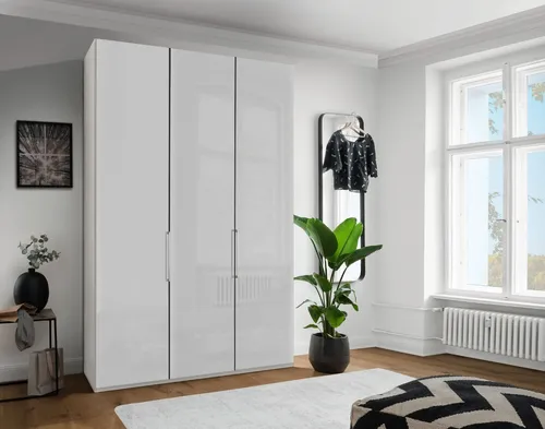 WIEMANN Monaco 1000 Kleiderschrank - Moderner Schlafzimmerschrank mit 3 Glastüren, 4 Regalfächern und gedämpften Scharnieren für leises Öffnen. Ideal für stilvolle Schlafzimmer.