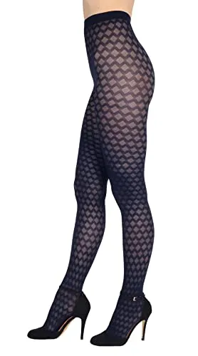 Produktbild BANANALU Netz Strumpfhosen Damen mit Karo Muster 60 Den blickdichte karierte Alina 60 Deep Navy S