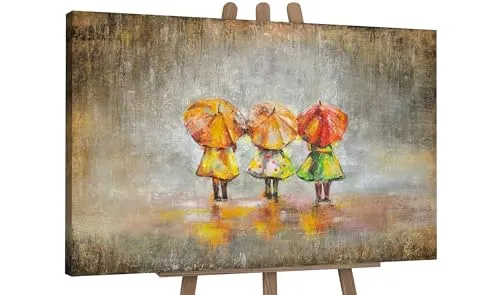 YS-Art XXL Abstrakt Acryl Gemälde auf Leinwand Sommerregen handgemalt Wandbilder Wohnzimmer modernes Design Bilder Kinderzimmer braun echte Kuns 140x100 cm