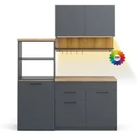Vicco Egbert Küchenzeile Anthrazit 160 cm mit Ausziehbarem Tisch - Kompakte Küchenzeile für kleine Räume, ausgestattet mit Ausziehtisch und LED-Beleuchtung. Ideal für effiziente Küchenorganisation und stilvolles Kochen.