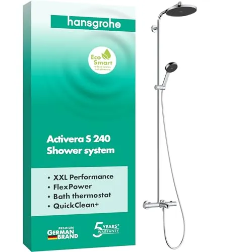 Hansgrohe Activera S Duschsystem 240 - Wassersparend mit Ecostat Thermostat - Bad & Sanitär: Erleben Sie mit dem Hansgrohe Activera S Duschsystem 240 ein kraftvolles Duscherlebnis bei nur 8 l/min Wasserverbrauch. EcoSmart-Technologie sorgt für Nachhaltigkeit und Komfort.