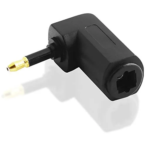 Optischer Audio Adapter, Opto Toslink 3,5mm Klinke-Stecker männlich 90° abgewinkelt auf Opto Toslink 3,5mm Buchse Kupplung weiblich, geeignet für 2.1 5.1 und 7.1 Dolby Surround, Schwarz