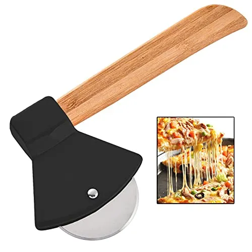 Edelstahl Pizzaschneider Pizzaroller Lustig Pizzarad Axt Pizza Cutter Stahl Pizzarad Spülmaschinenfest Pizza Cutter Edelstahl Holzgriff Pizzaroller Hochwertig von Pizza Waffeln Pfannkuchen und mehr