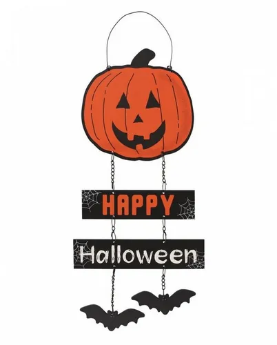 Horror-Shop Hängedekoration Happy Halloween Hängeschild mit Kürbis & Fledermäu