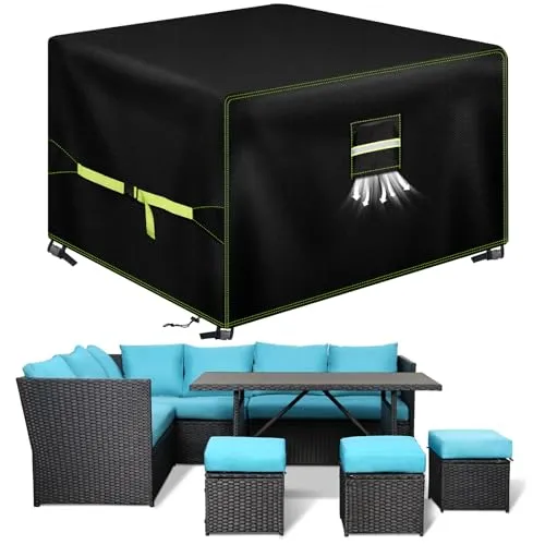 VDISRR Gartenmöbel Abdeckung, 150x150x75cm, Winterfest und Wasserdicht Schutzhülle für Gartenmöbel mit Lüftungsfenster, Robust 600D Oxford Abdeckplane, Perfekte Schutz für Garten- und Balkonmöbel