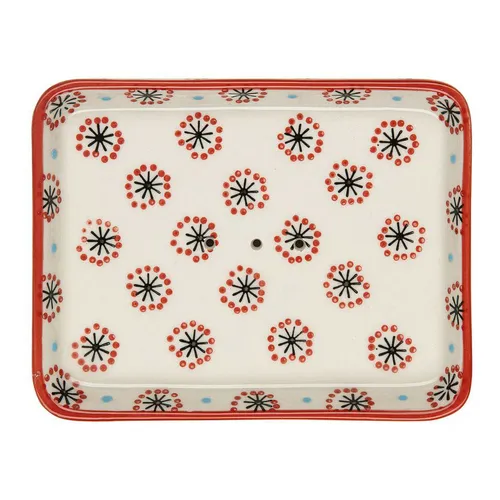 Seifenschale bunt, handgestempelt, Steingut glasiert, rechteckig, Tranquillo