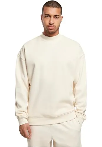 Urban Classics Herren Mock Neck Crew Sweatshirt, whitesand, XL - Stylisches Sweatshirt für Herren mit halbem Rib-Rollkragen aus weichem Brushed Fleece, ideal für lässige Looks und höchsten Tragekomfort.