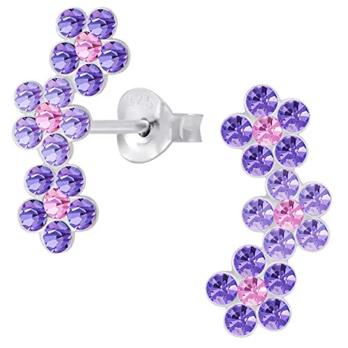 Kinder Mädchen Ohrringe echt 925 Sterling Silber mit Zirkonia Steine kleine Ohrstecker Blumen Geschenk Idee (K981 Lila-Rosa)