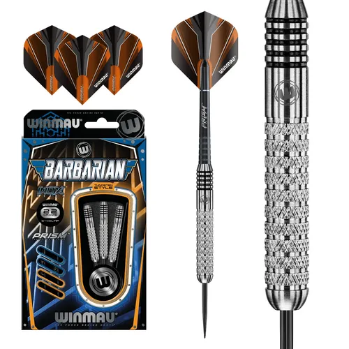 Winmau Barbarian Steeldart 2302 - 22 g - Hochwertige Dartpfeile aus Inox-Stahl mit präzisen Prism-Schaft und Alpha-Flights. Ideal für präzises Werfen und optimale Performance.