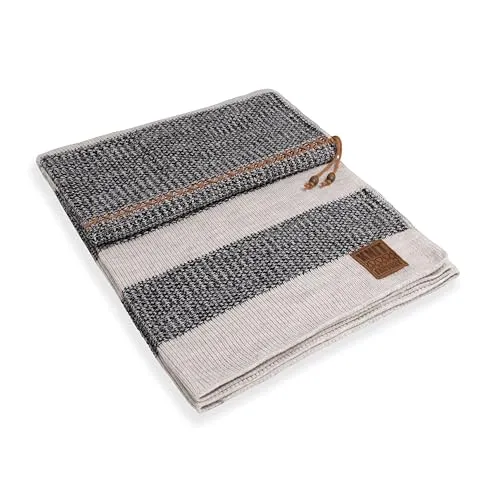 KNIT FACTORY - Roxx Plaid - Kuscheldecke für die Sofa - Wolldecke - Decke aus 30% Wolle und 70% Polyacryl - Beige/Schwarz - 130x160 cm