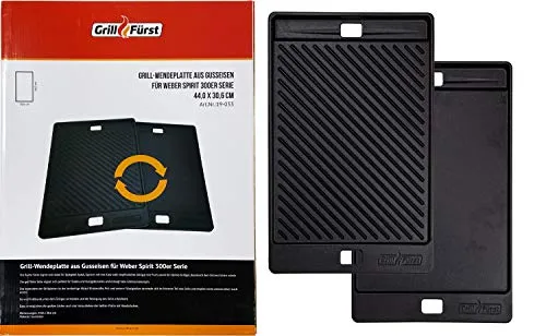 Grillfürst Universal Gusseisenplatte 44,2 x 30,7 cm - Grillplatten - Massive Gusseisenplatte mit beidseitiger Nutzung für perfektes Röstaroma und sofort einsatzbereit dank sprühemaillierter Oberfläche.