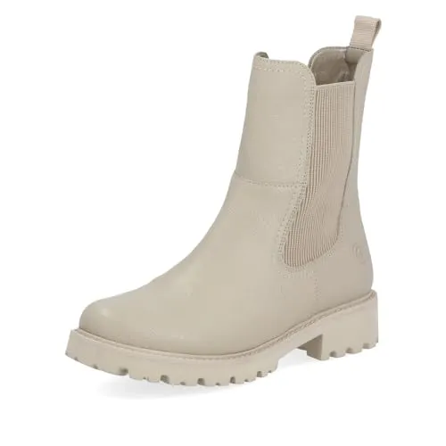 Remonte Damen-Stiefelette D8694-60 Crema-Beige - Wanderschuhe in Übergrößen: Komfortable Stiefelette aus Glattleder mit Reißverschluss, ideal für stilvolle Outfits und perfekten Sitz dank elastischem Einsatz.