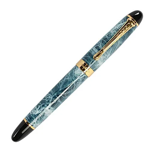 T&F Jinhao X450 Füllfederhalter, blaue Marmor, mittlere Spitze, goldfarbener Rand, 16 Stile, Marmorblau