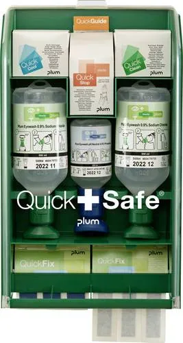 Plum QuickSafe Food Industry Erste-Hilfe Wandstation 5175 - Erste Hilfe für die Lebensmittelindustrie: Hygienische Wandstation mit detektierbaren Pflastern, Wundreinigungstüchern und Verbrennungsgel – alles für schnelle Hilfe bei Unfällen.