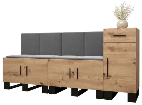 ABIKS MÖBEL Garderoben-Set ARTIN Set 17 - Garderoben-Set mit gepolsterten Paneelen im modernen Industriell Design. Viel Platz für Ihre Kleidung und schallabsorbierende Paneele sorgen für eine stilvolle und funktionale Lösung im Flur.